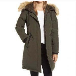 Sam Edelman Faux Fur Trim Hooded Down Parka Women's Loden/Olive Green